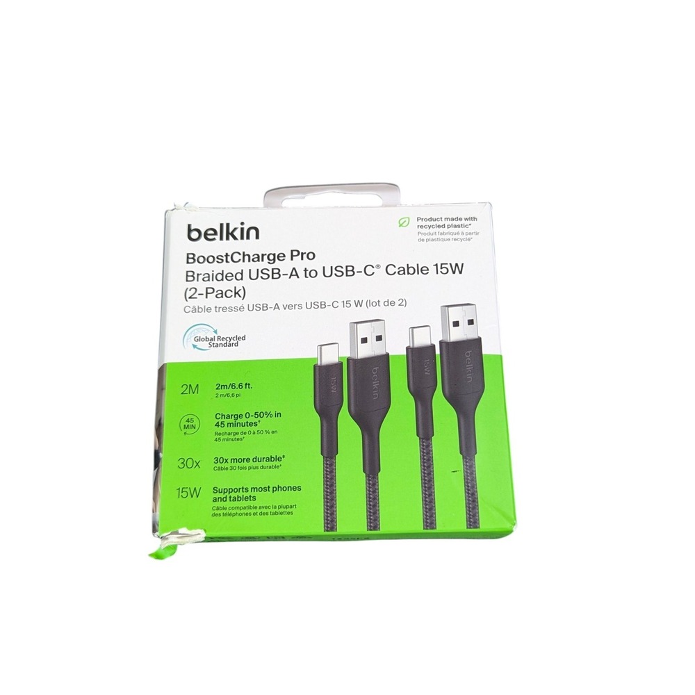 Aa3O Belkin - BOOSTCHARGE Pro Braided USB-A to USB-C Cable 2M 2-Pack Black "OB"